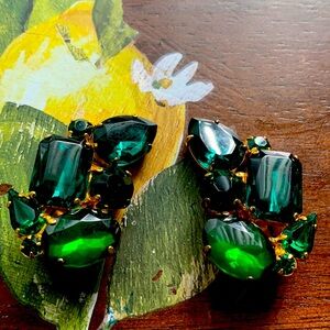 Vintage Green, Multi shaped clip earrings. Goldtone